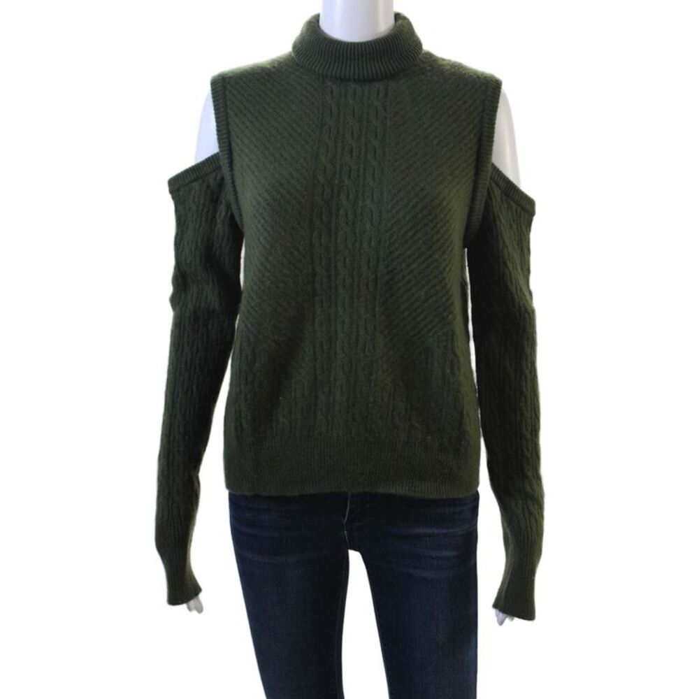 Intermix Women's Turtleneck Cold Shoulder Cable-Knit Sweater Green Size S
